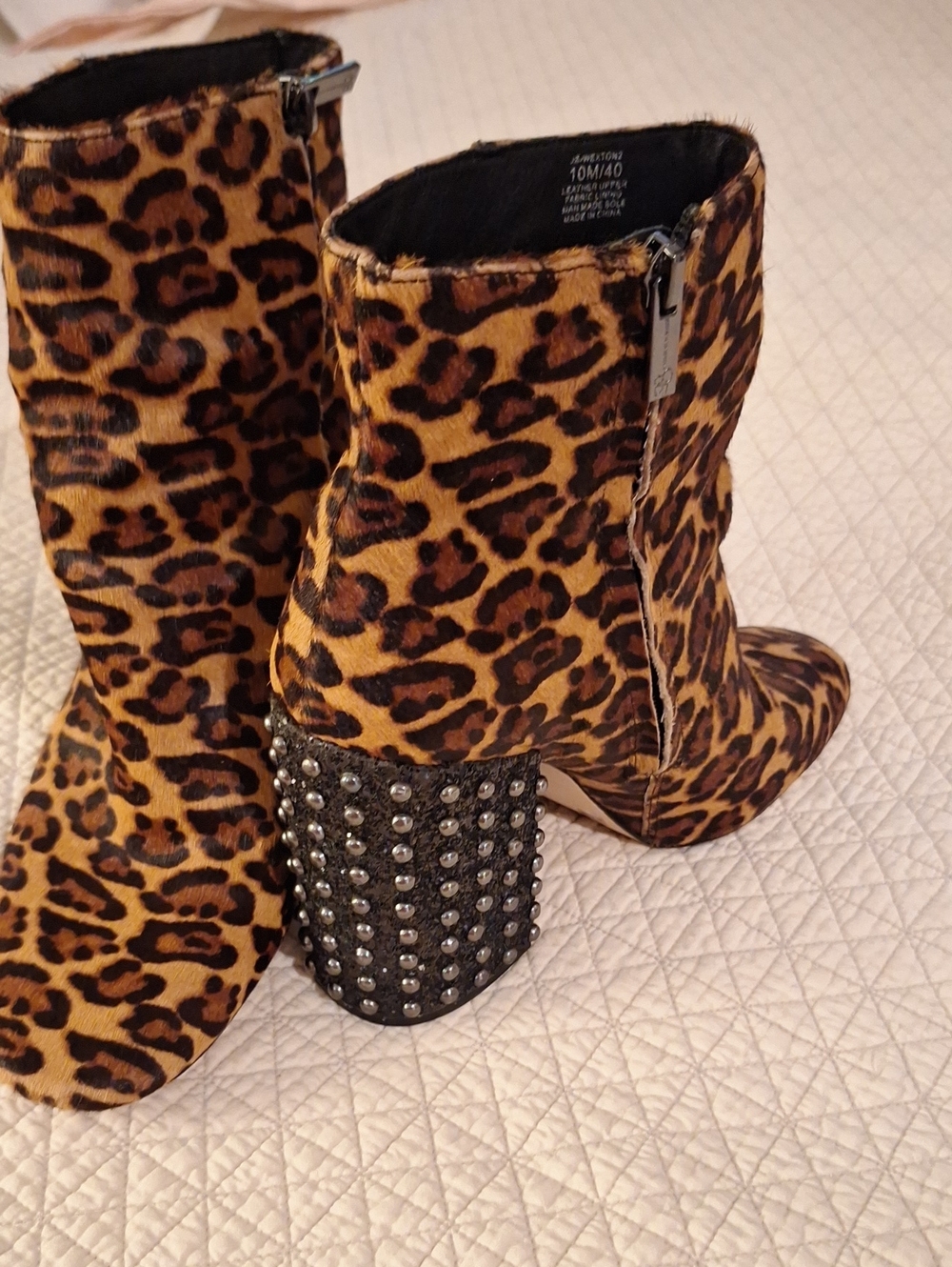 Jessica Simpson Leopard hide Print Studded Block Heel Ankle Boots - Women